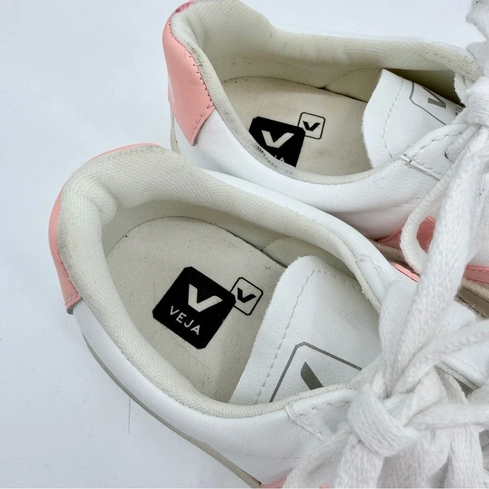 VEJA Esplar White Leather Sneakers Petal Pink Logo EU 36 - Picture 5 of 10